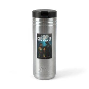 Titan Thermal Straw Tumbler, 24oz — Insulated Travel Tumbler with "The Moon Chose Us" Retro Space Poster
